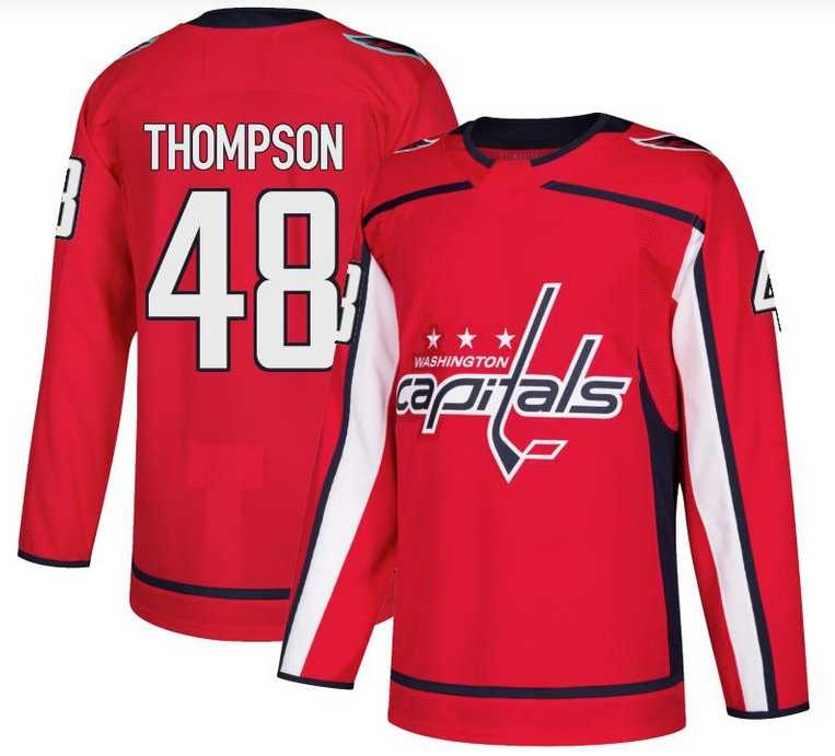 Mens Washington Capitals #48 Logan Thompson Authentic Red Home Jersey Dzhi->washington capitals->NHL Jersey
