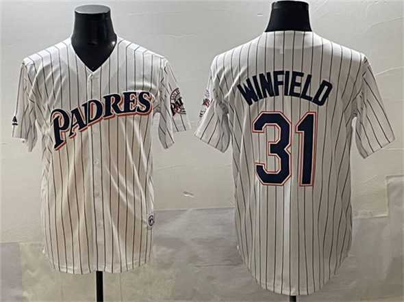 Men%27s San Diego Padres #31 Dave Winfield White Throwback With Patch Cool Base Stitched Baseball Jersey->san diego padres->MLB Jersey