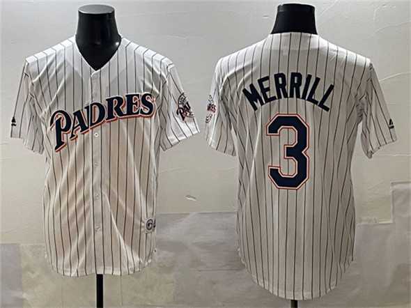 Mens San Diego Padres #3 Jackson Merrill White Throwback With Patch Cool Base Stitched Baseball Jersey->san diego padres->MLB Jersey