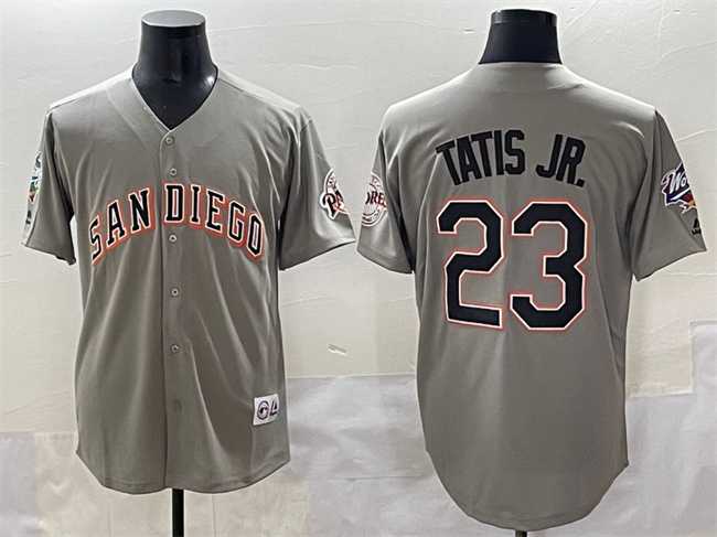 Men%27s San Diego Padres #23 Fernando Tatis Jr. Gray Fashion Throwback With Patch Cool Base Stitched Jersey->san diego padres->MLB Jersey