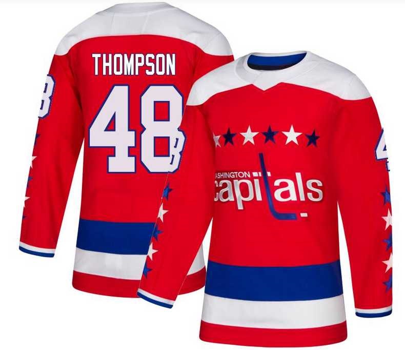 Mens Washington Capitals #48 Logan Thompson  Authentic Red Alternate Jersey Dzhi->washington capitals->NHL Jersey