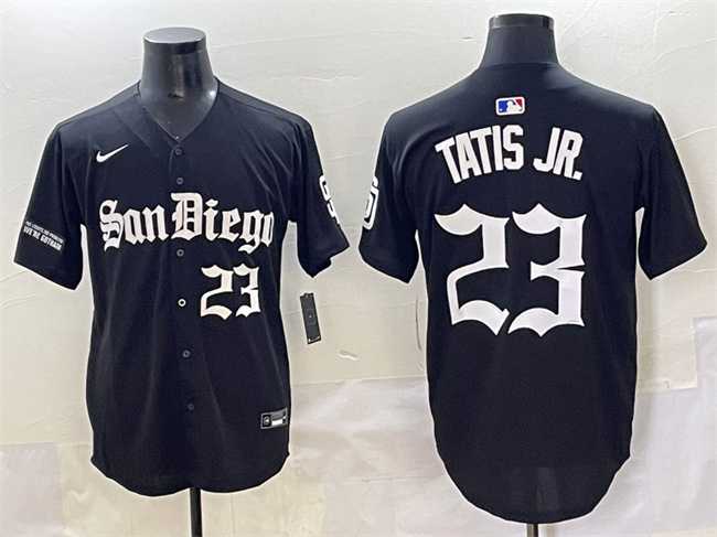 Mens San Diego Padres #23 Fernando Tatis Jr. Black Gothic Edition Vapor Limited Stitched Baseball Jersey->san diego padres->MLB Jersey