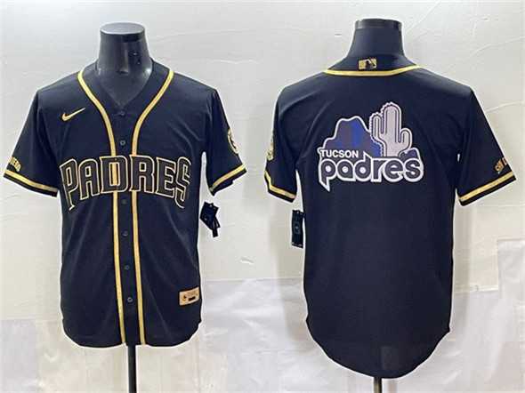 Men%27s San Diego Padres Team Big Logo Black Gold Stitched Baseball Jersey->san diego padres->MLB Jersey