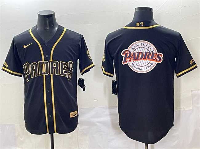 Men%27s San Diego Padres Team Big Logo Black Gold Stitched Baseball Jerseys->san diego padres->MLB Jersey