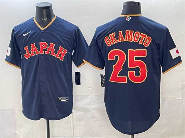 Mens Japan Baseball #25 Kazuma Okamoto Navy 2026 World Baseball Classic Road Stadium Stitched Jersey->2026 world baseball classic->MLB Jersey
