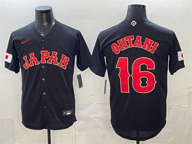 Mens Japan Baseball #16 Shohei Ohtani Black 2026 World Baseball Classic Road Stadium Stitched Jersey->2026 world baseball classic->MLB Jersey