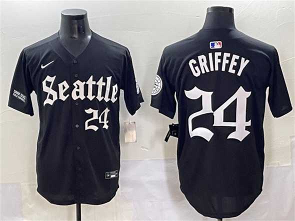Mens Seattle Mariners #24 Ken Griffey Jr. Black Deep Sea Gothic Edition Vapor Premier Limited Stitched Baseball Jersey->seattle mariners->MLB Jersey