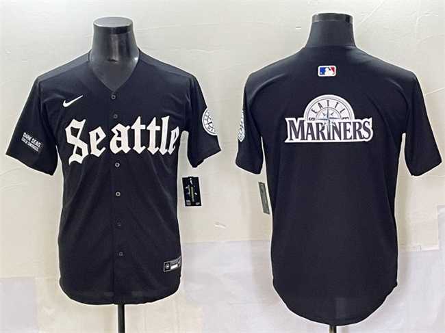 Mens Seattle Mariners Team Big Logo Black Deep Sea Gothic Edition Vapor Premier Limited Stitched Baseball Jersey->seattle mariners->MLB Jersey