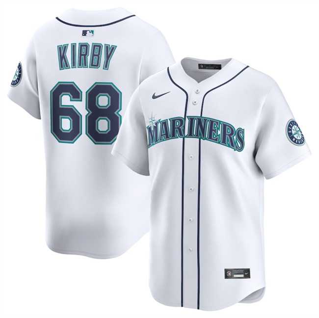 Mens Seattle Mariners #68 George Kirby White Home Limited Stitched Baseball Jersey Dzhi->seattle mariners->MLB Jersey