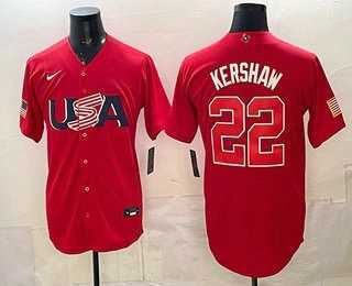 Mens USA #22 Clayton Kershaw Red 2026 World Baseball Classic Cool Base Jersey->2026 world baseball classic->MLB Jersey