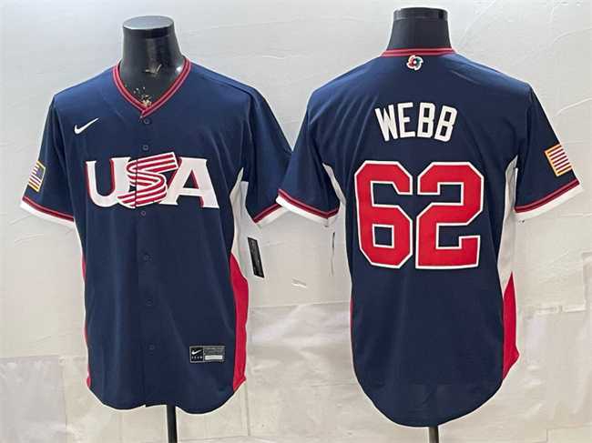 Mens USA Baseball #62 Logan Webb Navy 2026 World Baseball Classic Road Stadium Stitched Jersey->2026 world baseball classic->MLB Jersey