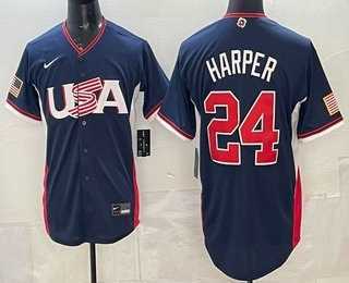 Mens USA #24 Bryce Harper Navy 2026 World Baseball Classic Cool Base Jersey->2026 world baseball classic->MLB Jersey