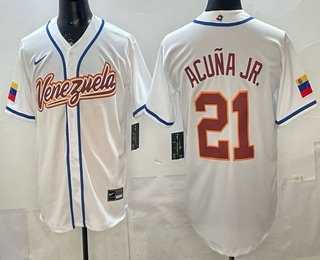 Mens Venezuela #21 Ronald Acuna Jr White 2026 World Baseball Classic Cool Base Jersey->2026 world baseball classic->MLB Jersey