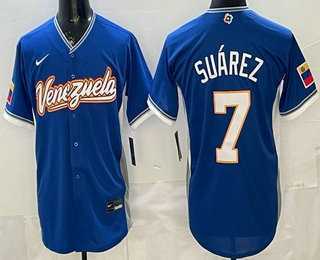 Mens Venezuela #7 Eugenio Suarez Blue 2026 World Baseball Classic Cool Base Jersey->2026 world baseball classic->MLB Jersey