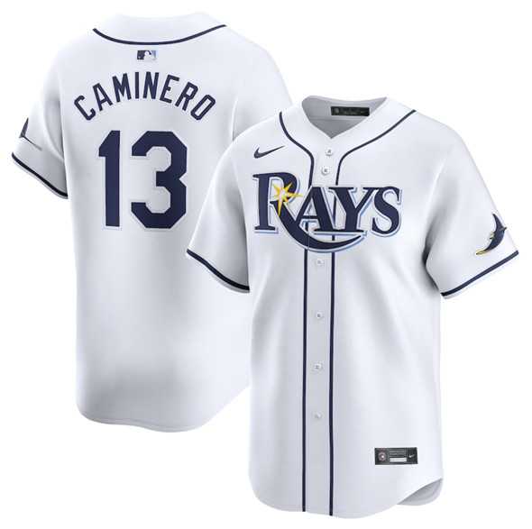 Men%27s Tampa Bay Rays #13 Junior Caminero White 2024 Home Limited Stitched Baseball Jersey Dzhi->tampa bay rays->MLB Jersey