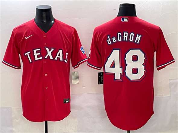 Men%27s Texas Rangers #48 Jacob deGrom Red With Patch Cool Base Stitched Baseball Jersey->texas rangers->MLB Jersey