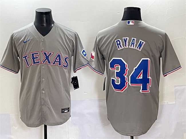 Men%27s Texas Rangers #34 Nolan Ryan Grey With Patch Cool Base Stitched Baseball Jersey->tampa bay rays->MLB Jersey