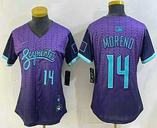 Womens Arizona Diamondbacks #14 Gabriel Moreno Number Purple 2025 City Connect Limited Jersey->mlb womens jerseys->MLB Jersey