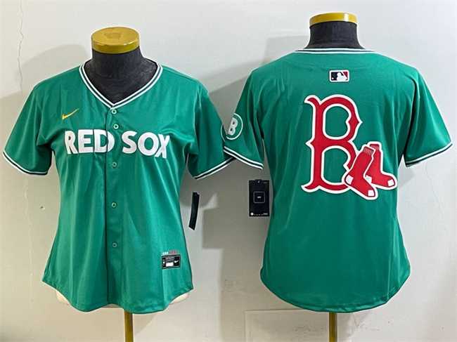 Womens Boston Red Sox Team Big Logo Green 2025 City Connect Limited Stitched Baseball Jersey(Run Small)->mlb womens jerseys->MLB Jersey