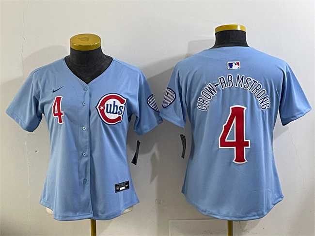 Womens Chicago Cubs #4 Pete Crow-Armstrong Blue 2024 25 2nd Alternatemited Stitched Baseball Jersey(Run Small)->mlb womens jerseys->MLB Jersey