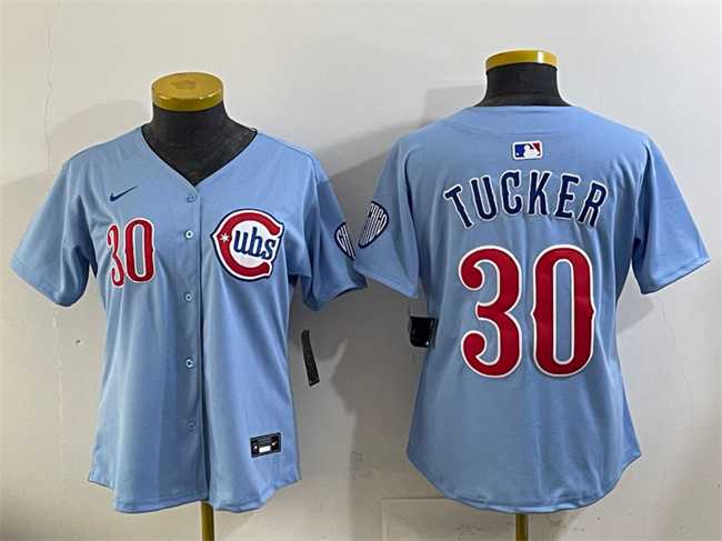 Women%27s Chicago Cubs #30 Kyle Tucker Blue 2024 25 2nd Alternatemited Stitched Baseball Jersey(Run Small)->mlb womens jerseys->MLB Jersey