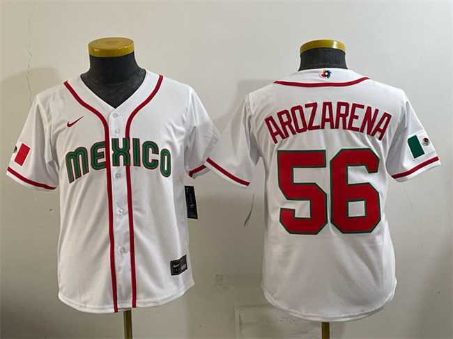 Youth Mexico Baseball #56 Randy Arozarena White 2026 World Baseball Classic Home Stadium Stitched Baseball Jersey->2026 world baseball classic->MLB Jersey