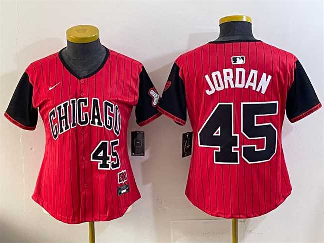 Womens Chicago White Sox #45 Michael Jordan Red Black 2025 City Connect Limited Stitched Baseball Jersey(Run Small)->mlb womens jerseys->MLB Jersey