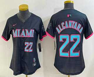 Womens Miami Marlins #22 Sandy Alcantara Number Black 2025 City Connect Limited Stitched Jersey->mlb womens jerseys->MLB Jersey