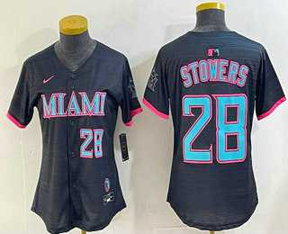 Womens Miami Marlins #28 Kyle Stowers Number Black 2025 City Connect Limited Jersey->mlb womens jerseys->MLB Jersey