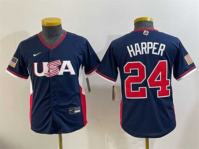 Youth USA Baseball #24 Bryce Harper Navy 2026 World Baseball Classic Stadium Stitched Baseball Jersey->2026 world baseball classic->MLB Jersey