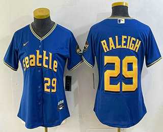 Women%27s Seattle Mariners #29 Cal Raleigh Number Blue 2024 City Connect Limited Stitched Jersey->mlb youth jerseys->MLB Jersey