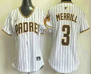 Women%27s San Diego Padres #3 Jackson Merrill White Pinstripe Limited Stitched Jersey->mlb womens jerseys->MLB Jersey