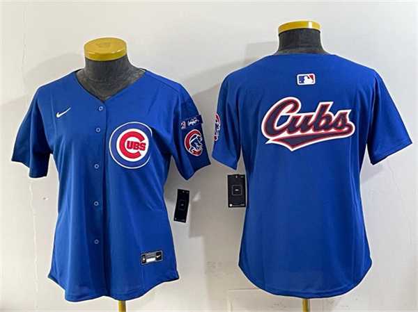Womens Chicago Cubs Team Big Logo Royal Ryne Sandberg Tribute Vapor Limited V3 Stitched Jersey->->
