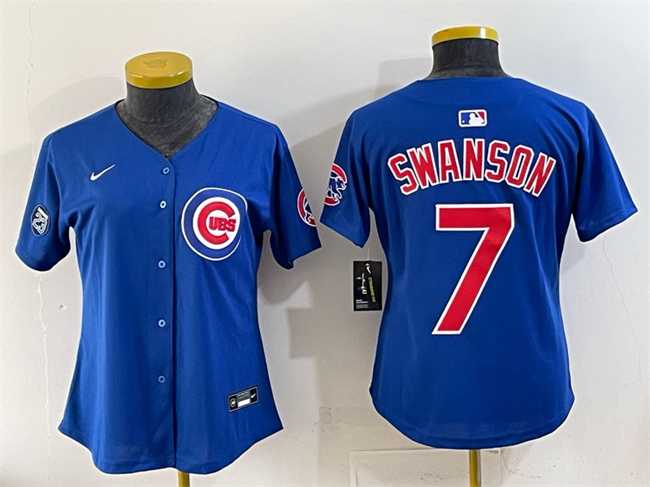 Womens Chicago Cubs #7 Dansby Swanson Royal Ryne Sandberg Tribute Vapor Limited V2 Stitched Jersey->->