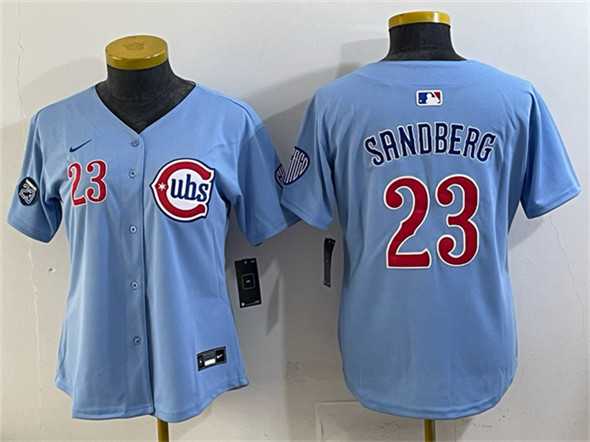 Womens Chicago Cubs #23 Ryne Sandberg Blue Ryne Sandberg Tribute Vapor Limited V2 Stitched Jersey->->