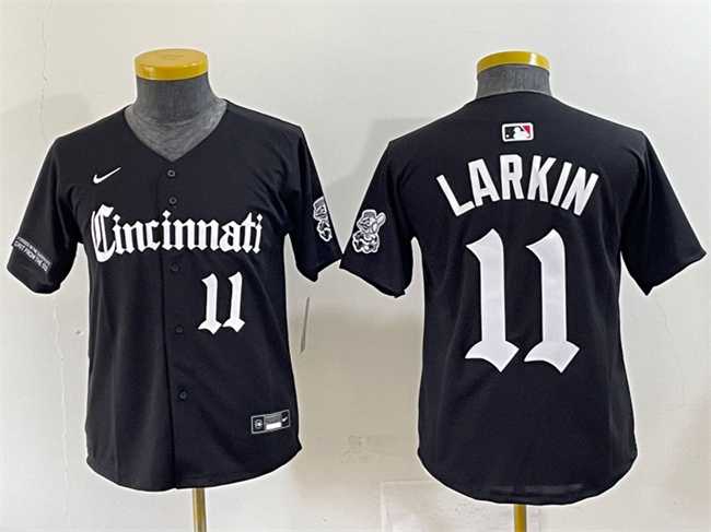Youth Cincinnati Reds #11 Barry Larkin Black Gothic Queen City Edition Vapor Premier Limited Stitched Baseball Jersey->mlb youth jerseys->MLB Jersey