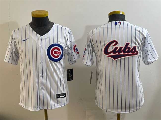 Youth Chicago Cubs Team Big Logo White Cool Base Stitched Baseball Jersey->mlb youth jerseys->MLB Jersey