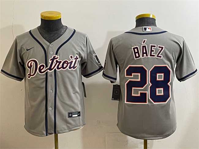 Youth Detroit Tigers #28 Javier Baez Gray Cool Base Stitched Baseball Jersey->mlb youth jerseys->MLB Jersey