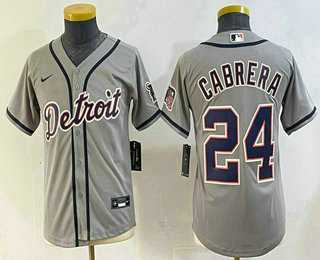 Youth Detroit Tigers #24 Miguel Cabrera Grey Cool Base Stitched Jersey->mlb youth jerseys->MLB Jersey
