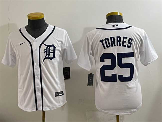 Youth Detroit Tigers #25 Gleyber Torres White Cool Base Stitched Baseball Jersey->mlb youth jerseys->MLB Jersey