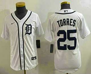 Youth Detroit Tigers #25 Gleyber Torres White Cool Base Stitched Jersey->mlb youth jerseys->MLB Jersey