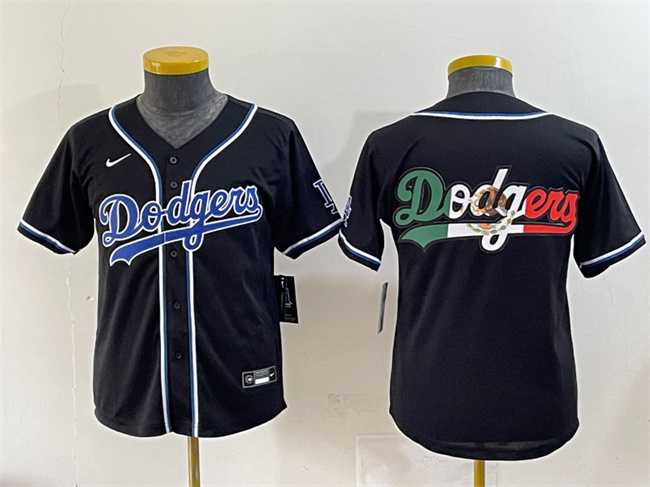 Youth Los Angeles Dodgers Team Big Logo Black Stitched Baseball Jersey->mlb youth jerseys->MLB Jersey