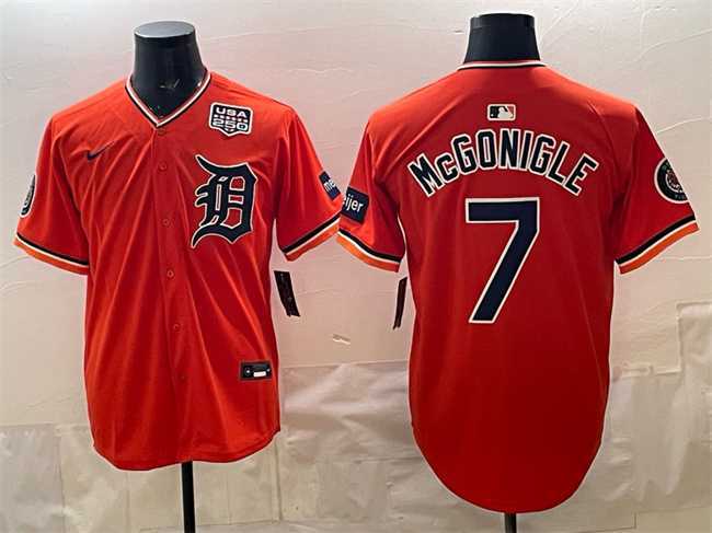 Mens Detroit Tigers #7 Kevin McGonigle Orange 2026 Alternate With Meijer Patch & USA 250 Patch Vapor Premier Limited Stitched Jersey Dzhi->->MLB Jersey