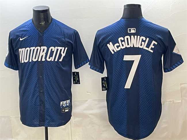 Mens Detroit Tigers #7 Kevin McGonigle Navy City Connect Cool Base Limited Stitched Jersey Dzhi->->MLB Jersey