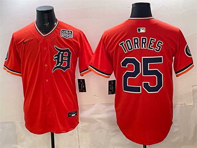 Mens Detroit Tigers #25 Gleyber Torres Orange 2026 Alternate USA 250 Patch Vapor Premier Limited Stitched Jersey Dzhi->->MLB Jersey