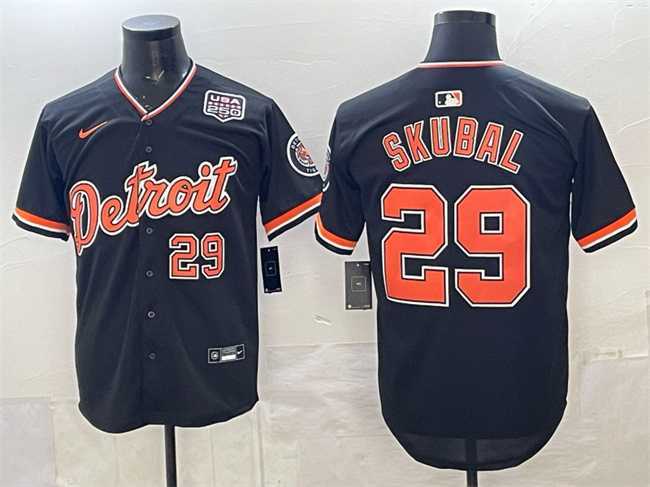 Mens Detroit Tigers #29 Tarik Skubal Navy 2026 Alternate USA 250 Patch Vapor Premier Limited Stitched Jersey Dzhi->->MLB Jersey