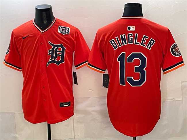 Mens Detroit Tigers #13 Dillon Dingler Orange 2026 Alternate USA 250 Patch Vapor Premier Limited Stitched Jersey Dzhi->->MLB Jersey