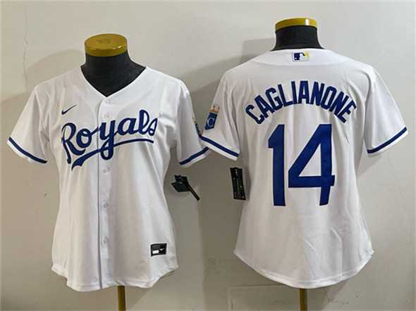 Womens Kansas City Royals #14 Jac Caglianone White Cool Base Stitched Jersey->->