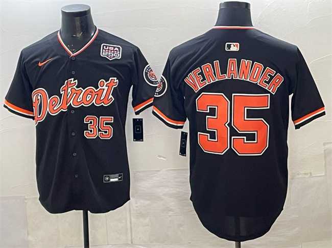 Mens Detroit Tigers #35 Justin Verlander Navy 2026 Alternate USA 250 Patch Vapor Premier Limited Stitched Jersey Dzhi->->MLB Jersey
