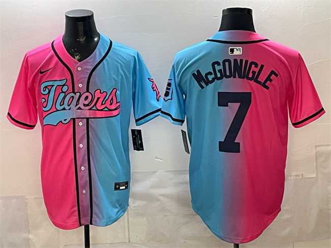 Mens Detroit Tigers #7 Kevin McGonigle Pink Blue Limited Stitched Jersey Dzhi->->MLB Jersey
